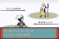 「パレスガーディアンの ウコンが しょうぶを しかけてきた!」（1匹目 クロバット Lv50）