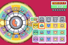 かける所をえらぶ表。たての列がポケモン、よこの行が色